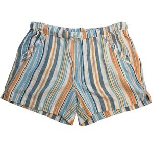 BRIGGS  Linen Blend Shorts Women's Size Large Vertical Striped Blue Orange White